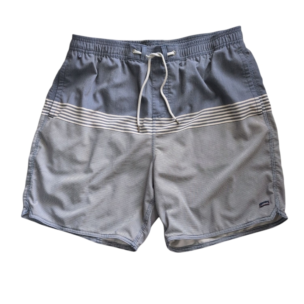 O'Neill Swim Trunks Men's XL Grey Striped Elastic Drawstring Side Pockets Surf